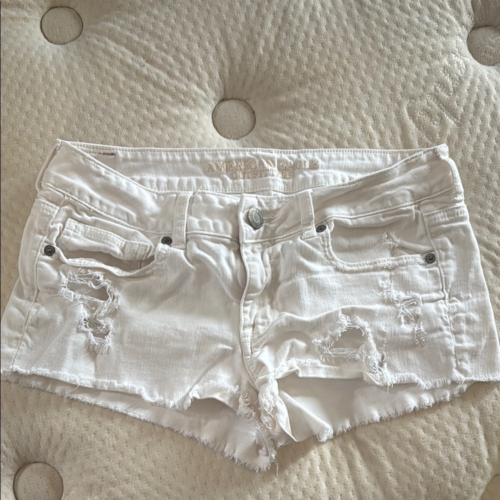 American Eagle Outfitters White Distressed Jean Shorts